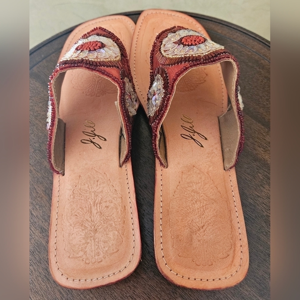 J.Jill Coral Sequence Bohemian Leather Thong Sandals-Size 7 - Picture 3 of 7